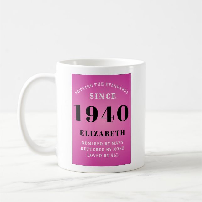 Personalisierter Geburtstag 1940 Rosa Mädchenname Kaffeetasse (Links)
