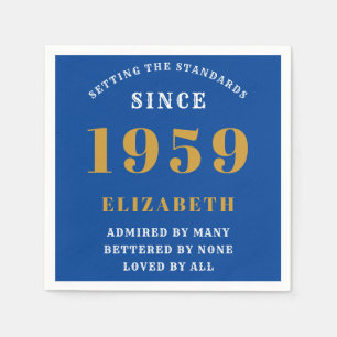 Personalisierter Geburtstag 1959 Blauer Gold Elega Serviette