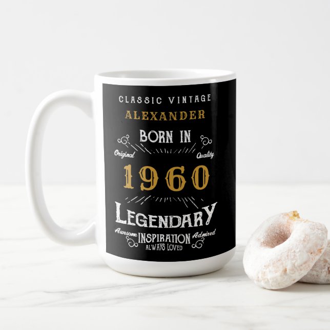 Personalisierter Geburtstag 1960 Name Legendary hi Kaffeetasse (Mit Donut)