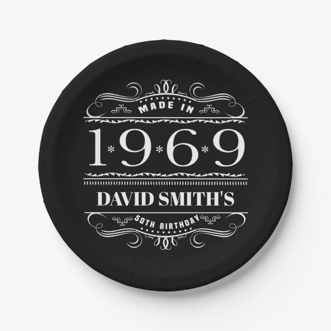 Personalisierter Geburtstag 1969 für Männer Pappteller (Vorderseite)
