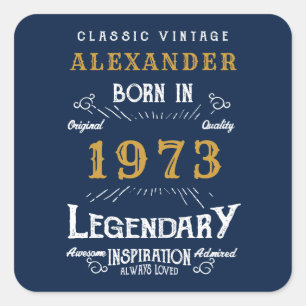 Personalisierter Geburtstag 1973 Fügen Sie Ihren N Quadratischer Aufkleber