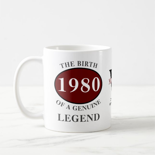 Personalisierter Geburtstag 1980 Monogramm Name hi Kaffeetasse (Links)
