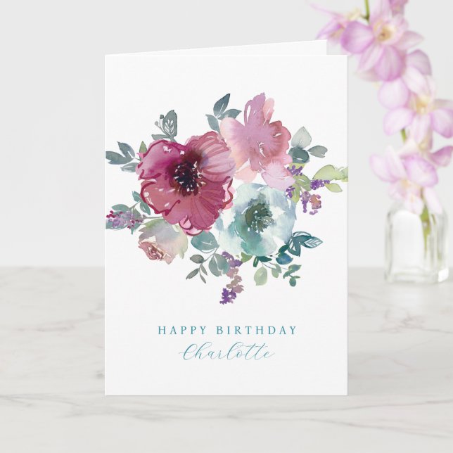 Personalisierter Geburtstag Aquamarin & Rose Plum  Karte (Orchidee)