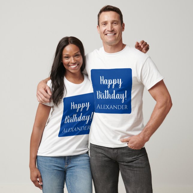 Personalisierter Geburtstag Blue Happy Birthday T-Shirt (Unisex)