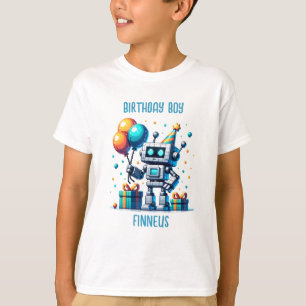 Personalisierter Geburtstag Boy Pixel Robot T-Shirt