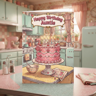 Personalisierter Geburtstag der Tante | Retro-Rosa Karte