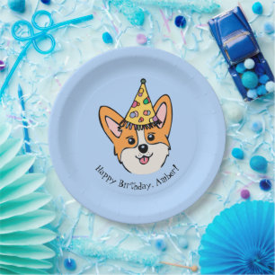 Personalisierter Geburtstag des Corgi Theme Boy Pappteller