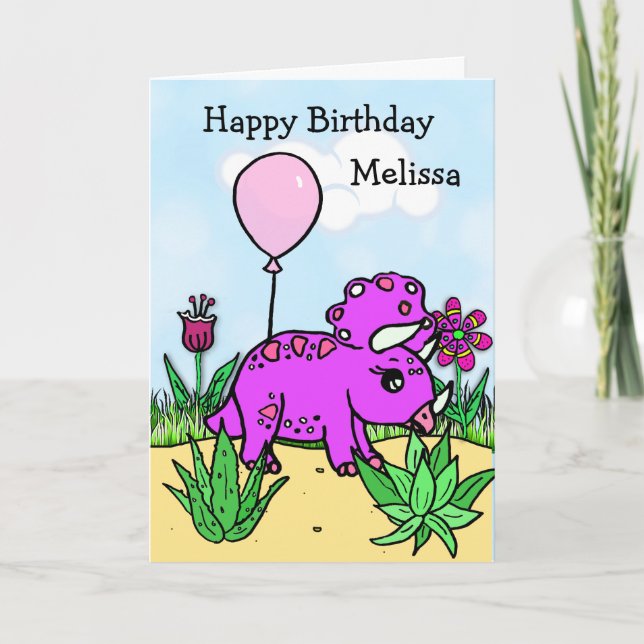 Personalisierter Geburtstag des Dinosauriers Girl Karte (Vorderseite)