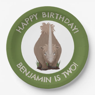 personalisierter Geburtstag des wolligen Rhino ela Pappteller