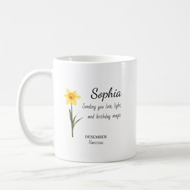 Personalisierter Geburtstag Dezember Narzisse Kaffeetasse (Links)