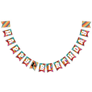 PERSONALISIERTER GEBURTSTAG FARBENFROHER REGENBOGE WIMPELKETTE