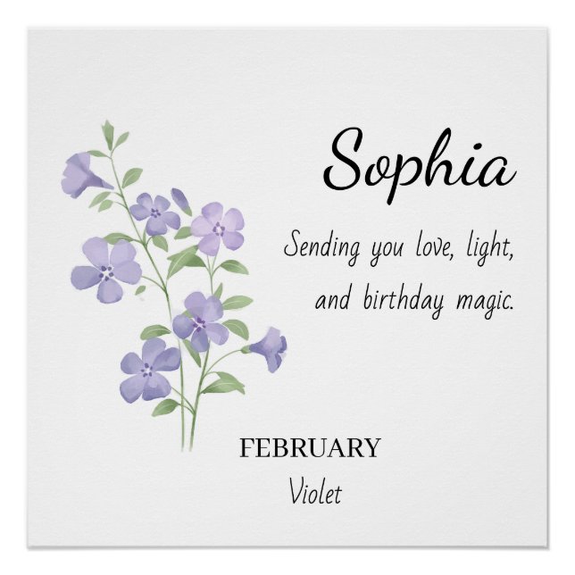 Personalisierter Geburtstag Februar Veilchen Poster (Vorderseite)