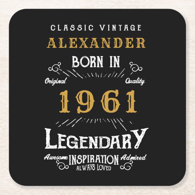 Personalisierter Geburtstag Geboren 1961 Vintag Rechteckiger Pappuntersetzer (Vorderseite)