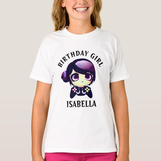 Personalisierter Geburtstag Girl Gaming Anime Girl T-Shirt (Vorderseite)