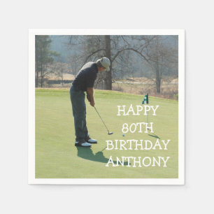Personalisierter Geburtstag Golfer 80. Foto Dad Pa Serviette