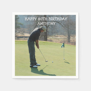 Personalisierter Geburtstag Golfer 80. Foto Vater  Serviette