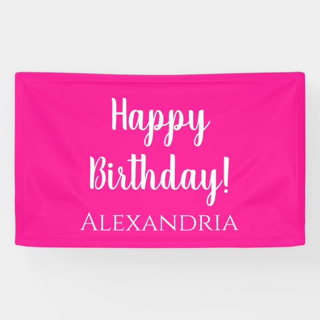 Personalisierter Geburtstag Hot Pink Happy Geburts Banner (Horizontal)
