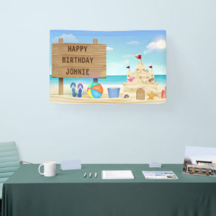 Personalisierter Geburtstag Junge Strand Sandburg  Banner