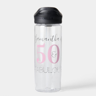 Personalisierter Geburtstag Modernes Pink 50 und f Trinkflasche