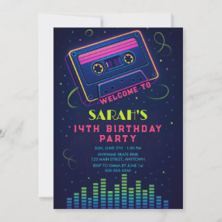Personalisierter Geburtstag Neon Blue Flat Einladu Einladung