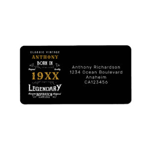 Personalisierter Geburtstag Retro-Vintager Monogra Adressaufkleber