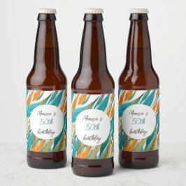 Personalisierter Geburtstag Türkis Orange Aquarell Bierflaschenetikett
