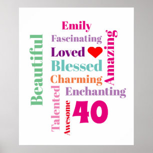 Personalisierter Geburtstag Word Art drucken Poster