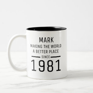 Personalisierter Geburtstagsbecher mit Namen und J Zweifarbige Tasse