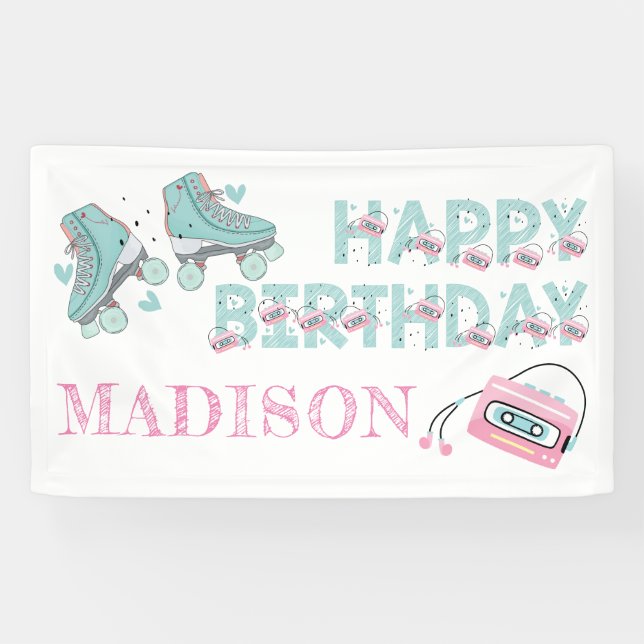 Personalisierter Geburtstagsroller Skaten Pastel Banner (Horizontal)