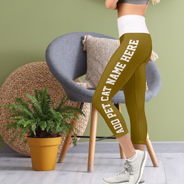 Personalisierter, gelbbrauner Pet Name der Katze Capri Leggings (Von Creator hochgeladen)