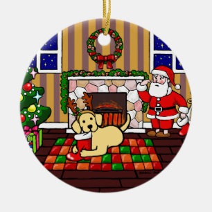 Personalisierter gelber Labrador-WeihnachtsCartoon Keramik Ornament
