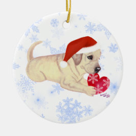 Personalisierter gelber Labrador-Welpen-Sankt Hut Keramik Ornament