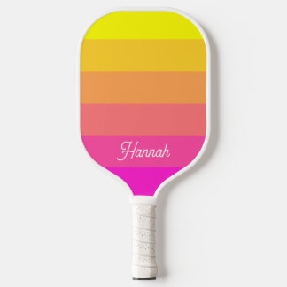 Personalisierter Gelber Magenta Ombre Streifen Pickleball Schläger