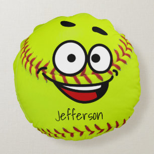 Personalisierter gelber Softball lustiges Gesicht Rundes Kissen