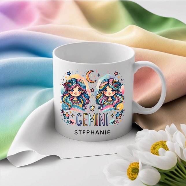 Personalisierter Gemini Farbiger Astrologie Tierkr Kaffeetasse (Personalized Gemini Colorful Astrology Zodiac Coffee Mug)
