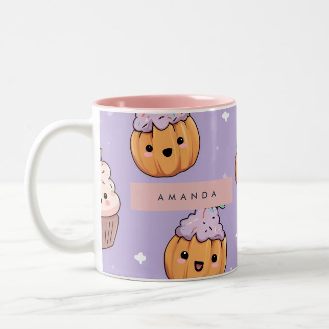 Personalisierter, gemütlicher Fall Halloween Pumpk Zweifarbige Tasse (Links)