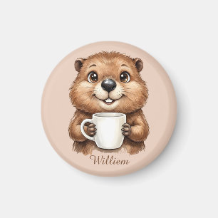 Personalisierter gemütlicher Kaffee-Biber-Waldmorg Magnet