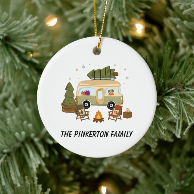 Personalisierter gemütlicher Weihnachts-Camper Keramik Ornament (Baum)