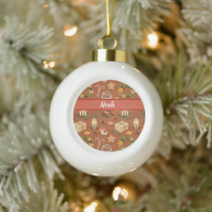 Personalisierter gemütlicher Weihnachtsname Kerami Keramik Kugel-Ornament