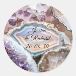 Personalisierter Geode-Kristall-Hochzeitsaufkleber Runder Aufkleber
