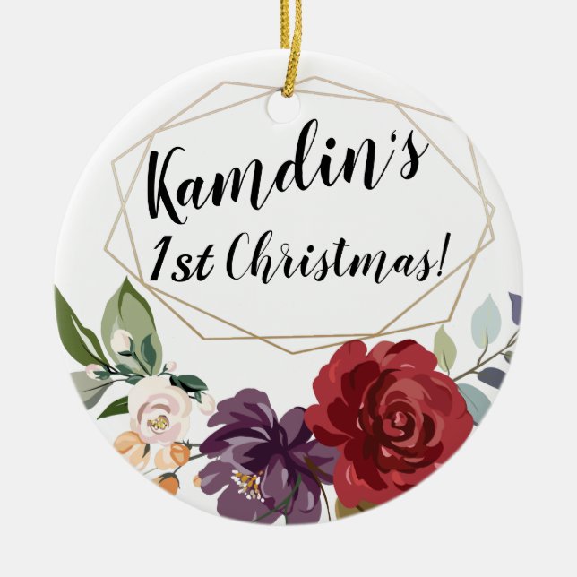 Personalisierter geometrischer Fleck der Rosen Keramik Ornament (Vorne)