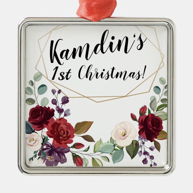 Personalisierter geometrischer Fleck der Rosen Ornament Aus Metall (Vorne)