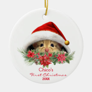 Personalisierter Gerbil Hamster in der Weihnachtsm Keramik Ornament