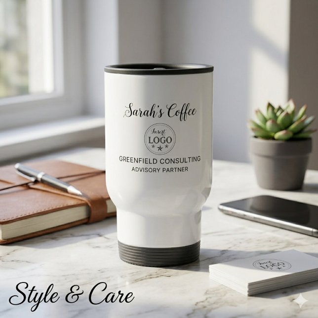 Personalisierter geschäftlicher weißer Reisebecher (Personalized Business White Travel Mug with Info)