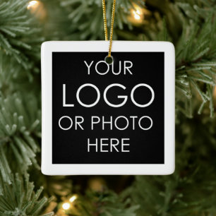 Personalisierter Geschäfts-Quadrat-Logo-Weihnachte Keramikornament