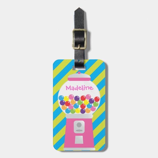 Personalisierter gestreifter Gumball Gepäckanhänger (Vorderseite vertikal)