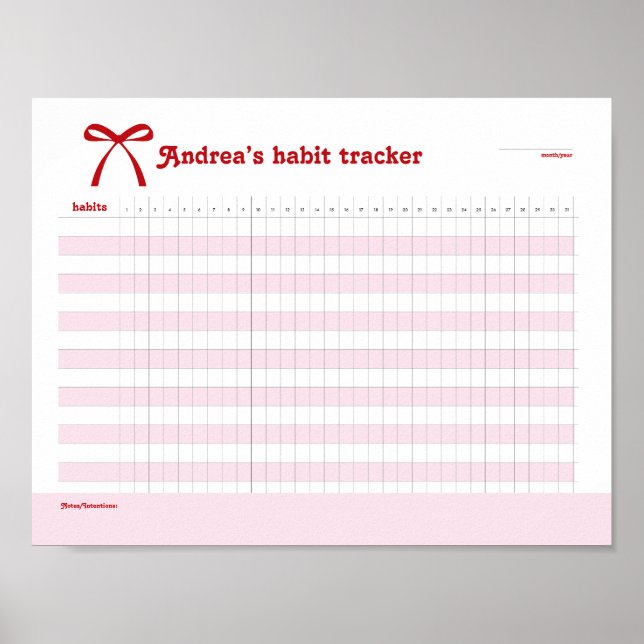 Personalisierter Gewohnheits-Tracker Rosa Schleife Poster (Vorne)