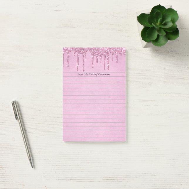 Personalisierter Girly-Pink-Dripping-Glitzer Linie Post-it Klebezettel (Büro)