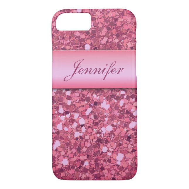 Personalisierter Girly rosa Glitzer-Glitzern-Name Case-Mate iPhone Hülle (Rückseite)
