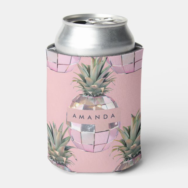 Personalisierter Glam Disco Ananas Rosa Metallisch Dosenkühler (Kanne Vorderseite)